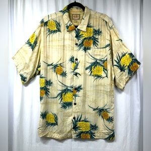 Linguine and Bob Mens Button Shirt Yellow Pineapples Hawaiian Size Large